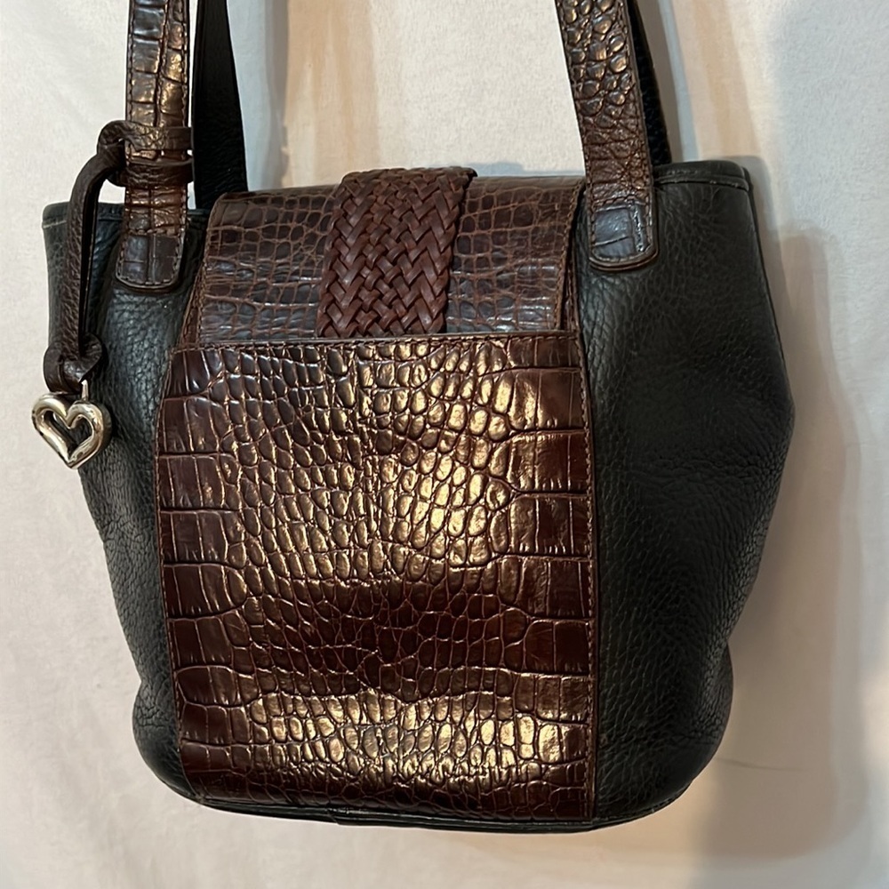 Vintage Brighton Bucket Black Leather Brown Lizard Embossed Shoulder Bag - Picture 5 of 11